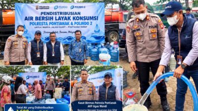Bantu Warga Hadapi Kemarau, Pelindo 2 Bersama Polresta Pontianak Distribusikan Air Layak Konsumsi dan Masker Gratis
